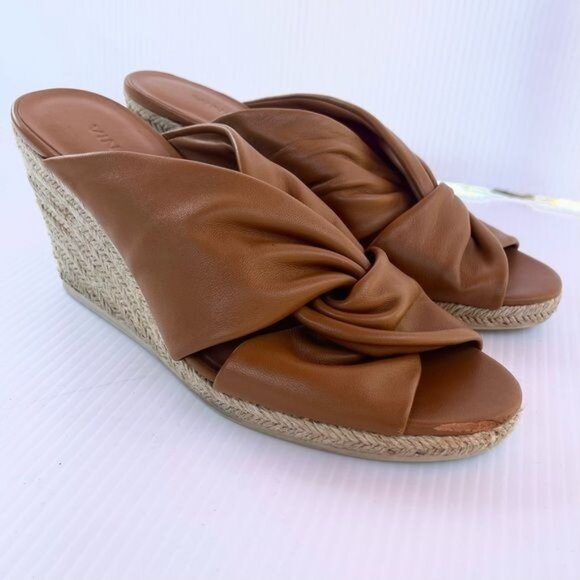 Vince Sylvia Wedge Espadrille Sandals Knotted Slip On Brown Leather 8 - Picture 10 of 10